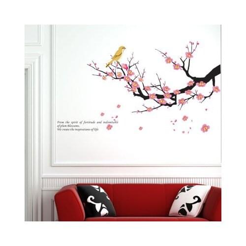 3D Wall Art Chinese Style Plum Blossom Flowers Modern Home Decal Wall Sticker Birds TV Wall Living Room Decoration Wall Decor
