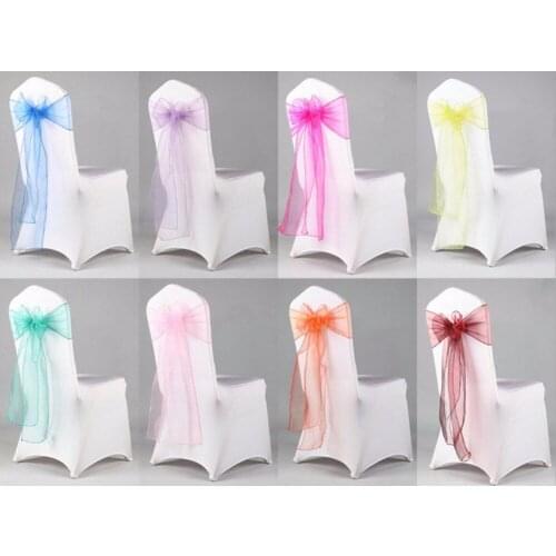 50pcs Gauze Chiffon Organza Chair Sash Bow Cover For Banquet Wedding Party Event Xmas Decoration Supply