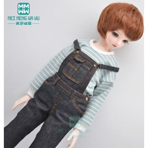 BJD doll Accessories clothes fits 40-45cm 1/4 MSD MK MYOU fashion striped T-shirt Denim overalls