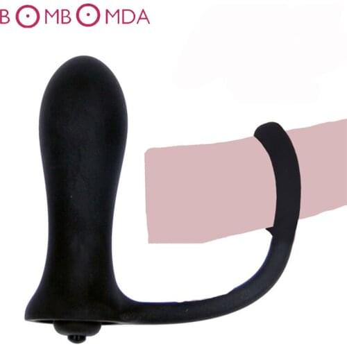 Anal Plug with Penis Ring Prostate Massage Soft Silicone Butt Plug Sex Toys For Men Male Masturbator Delay Ejaculation Cock Ring