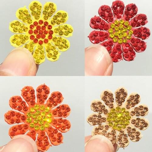 40pcs AB Rhinestone Patches Flower Chrysanthemum Applique For Clothes/Hair Clip Pearl Bead Sew on Patch