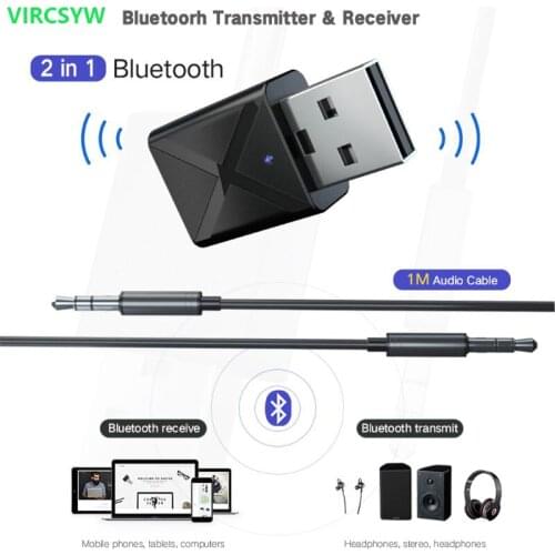 VIRCSYW 2 IN 1 Bluetooth 5.0 Adapter 3.5mm Bluetooth Transmitter Receiver Audio Music Wireless Adapter For TV Headphone Speaker
