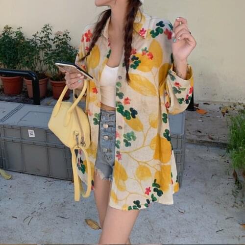 Plus size cotton linen shirts floral print oversized tops Womens blouses New Summer casual Long sleeve Tops Blusas Mujer