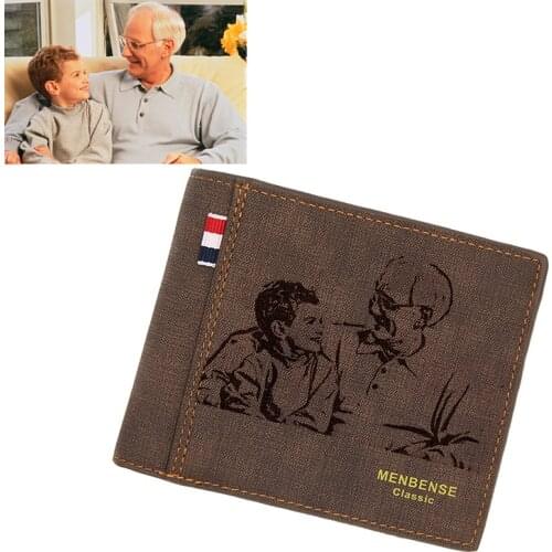 Engraved Wallets For Men Slim Thin Short PU leather Wallet Fashion Custom Photo Engraving Personalized Fathers Day Gift Wallet