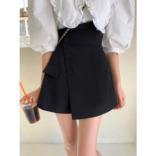 CX 2021 New Summer Women Design Feels Irregular Fashion Short High Waist Wide Leg Fake Pocket Buttons Trends Short Skirt