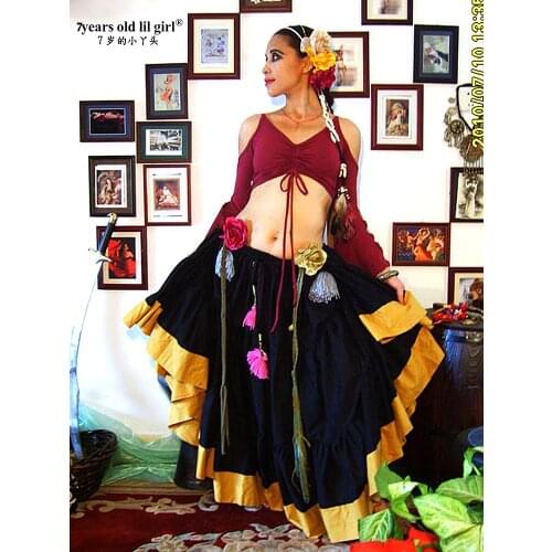 Cotton 4Tiered 18Yards Ats Gypsy Tribal Belly Dance Skirt With Border EI01 06