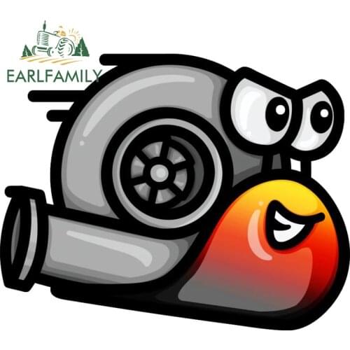 EARLFAMILY 13cm x 10cm Cartoon Design Snail Turbo Sticker Waterproof Motorcycle Anime Car Bumper Decal JDM VAN Vehicle Decor