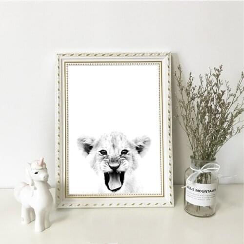 Art Canvas Painting Baby Lion Print Wildlife Animal Black White Photography Poster Hakuna Matata Quote Scandinavian Home
