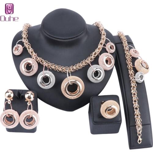 Exquisite Dubai Gold Jewelry Set Nigerian Wedding Woman Accessories Necklace Earring Set African Beads Costume Jewelry Set