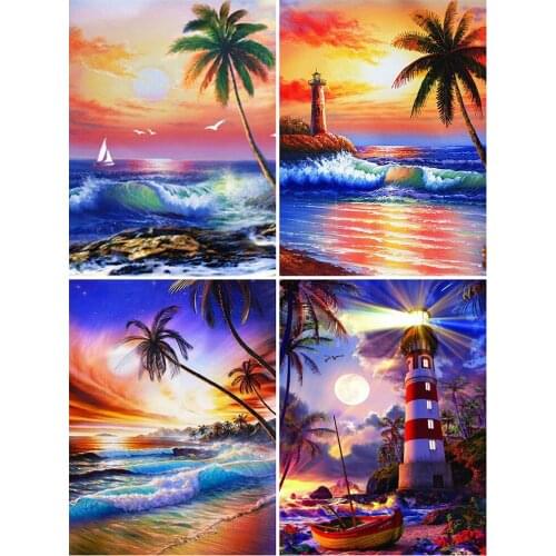 KAMY YI Beach Sunset Glow Landscape Diamond Painting Cross Stitch 5D Diy Full Diamond Embroidered Mosaic Artist Home Decoration