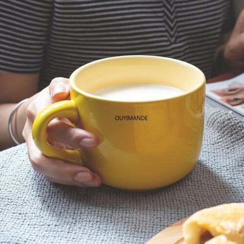 Ceramic Large Breakfast Oatmeal Cup Milk Tea Mug Big Capacity Yellow Porridge Bowl Cup Home Student Coffee Mugs
