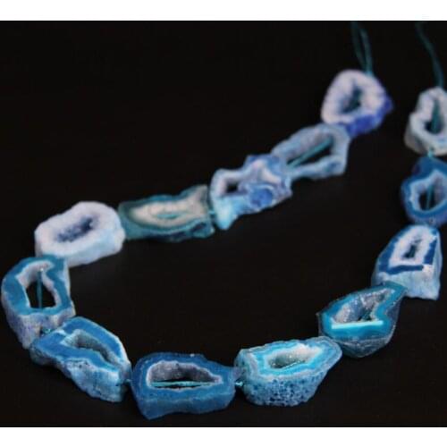 13-15pcs/strand Natural Agates Clusters Geode Drusy Slab Beads,Blue Crystal Quartz Druzy Slice Nugget Pendants Jewelry Making