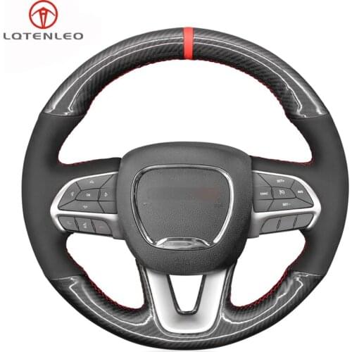 LQTENLEO Black Carbon Fiber Suede Car Steering Wheel Cover For Dodge Challenger 2015-2021 Charger 2015-2021 Durango 2015-2021