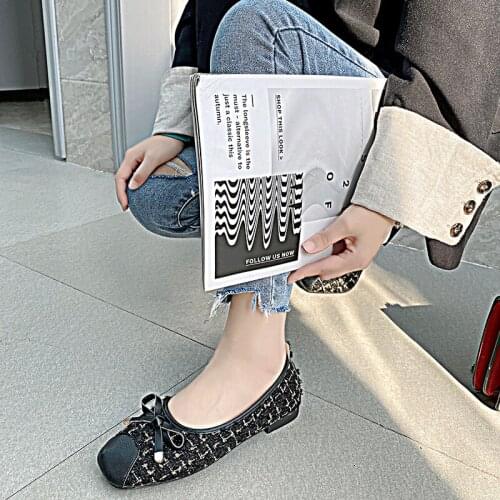 Womens sweet Flats Basic Shoes Slip-On Square head Butterfly-knot Casual Flat Shoes Fashion Ladies elegant Breathable U25-09