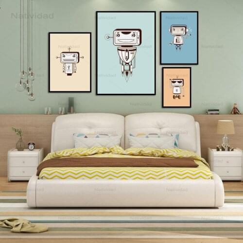 Cartoon Robot Nordic Posters and Prints Wall Art Canvas Painting Wall Pictures for Baby Kids Room Art Prints Home Decoration