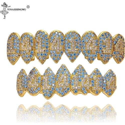 Zirconia Grills Set Silver Color Teeth Grills Hiphop Halloween Iced Out Top&Bottom Dental Grills Body Jewelry Vampire Grills