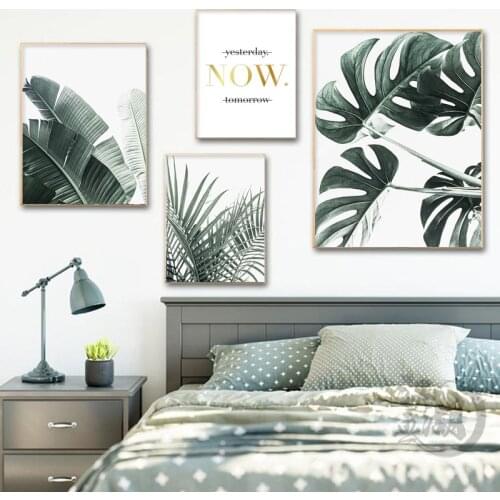 Scandinavian Green Leaf Plant Canvas Wall Art Poster Nordic Nature Print Painting Minimalist Decorative Picture Home Decor
