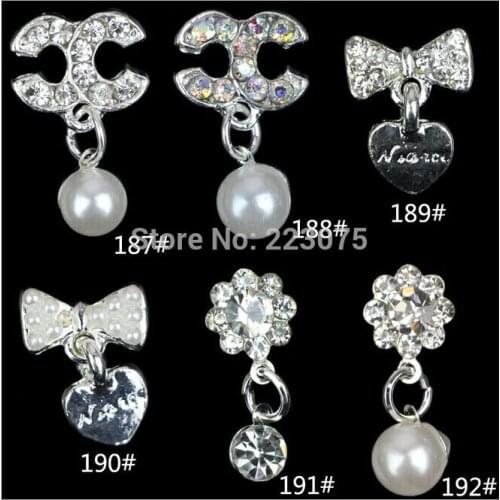 New bow tie pear Dangle love heart Metal Charms 3D Rhinestone Alloy Nail art Tips Decoration Sticker DIY 5PCS/lot