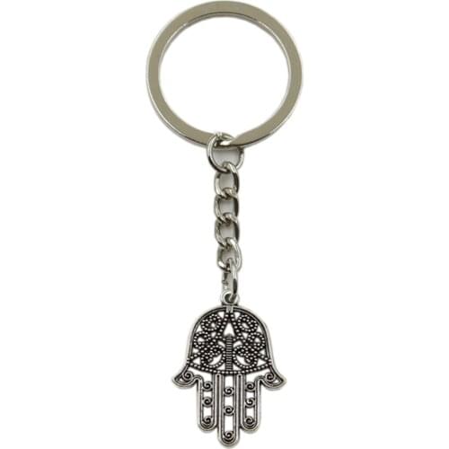 New Fashion Men High Quality Car Keychain DIY Metal Holder Chain Silver Color Fatima Hand Hamsa Palm Protection Pendant For Gift