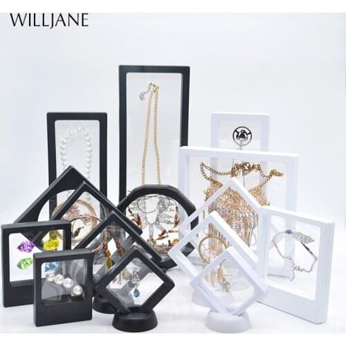 3D Floating Jewelry Storage Box Loose Gemstones Ring Necklace Display Organizer Holder Rack Stand for Earrings Presentation Case