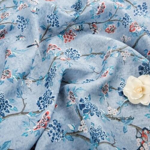 Original ramie material summer pure ramie retro printed fabric High-end linen fabric