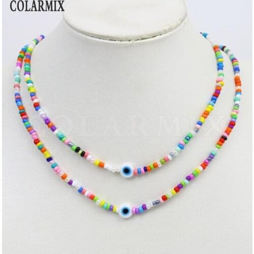 6 Pcs Colorful Eyes Beaded Strand Necklace Rice Beaded Chocker Necklace Jewelry Accessories Jewelry Necklace Gift 9970