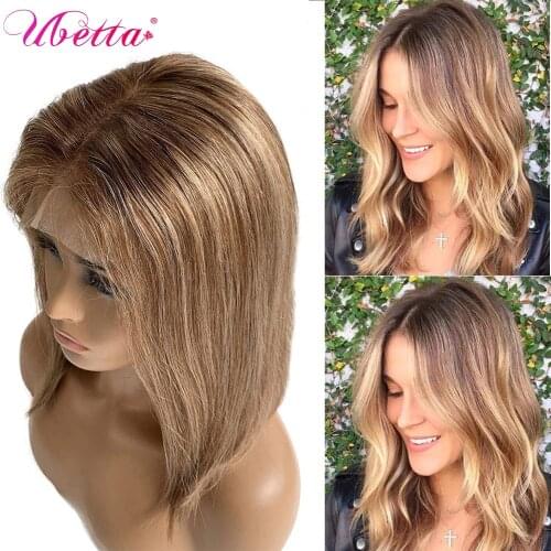 Highlight Bob Wig Human Hair Brazilian Ombre Lace Wig 13x1x4 T Part Human Hair Wig Short Bob Human Hair Wig For Black Women