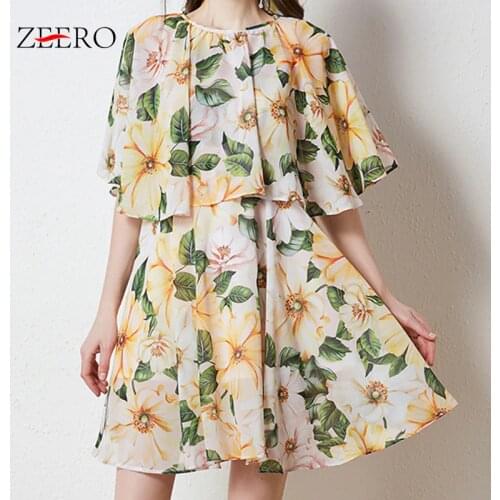 Summer Elegantes O-Neck Printing A-Line Mini Dress Women Chiffon Shawl Sleeveless Boho Party Sundress Vestido Dresses for Women