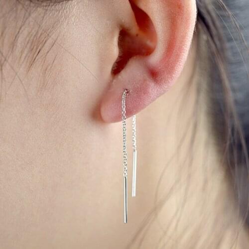 Simple Elegant Rectangle Bar Ear Threaders Long Chain Dangles Earrings for Women