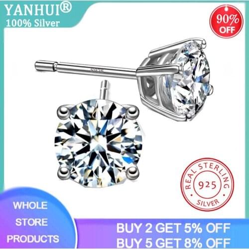 Never Fade With Certificate 100% Real 925 Sterling Silver Solitaire Stud Earrings Allergy Free Original Jewelry Ear Accessories