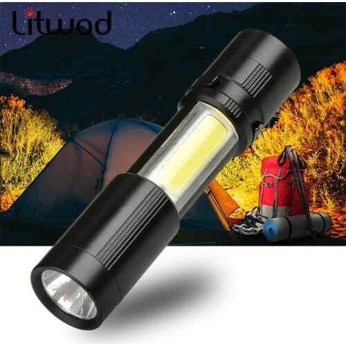 LED MINI Flashlight XPE + COB Zoomable Waterproof Aluminum 4 Modes Torch Use AAA Battery for Camping Working Bulbs Litwod 5W