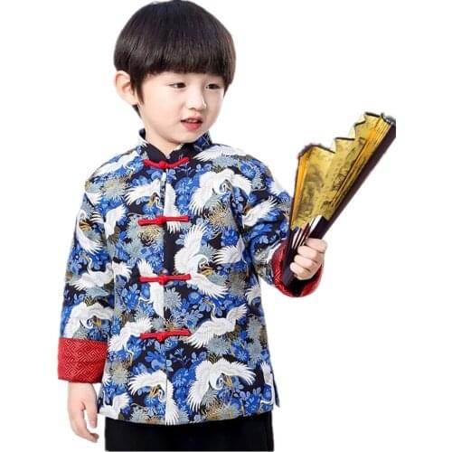 Boys Chinese Traditional Costume Clothes Kids Quilted Coat Children Outfit Spring Festival Boys Outerwear Tang Jacket Tops