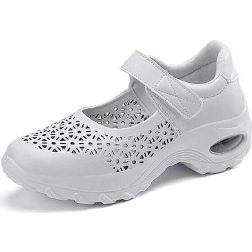 Casual Shoes Female Ladies Flats Vulcanized Shoes Canvas PU Hook & Loop 3-5CM Wedges Round Toe Hollow out Breathable women shoes