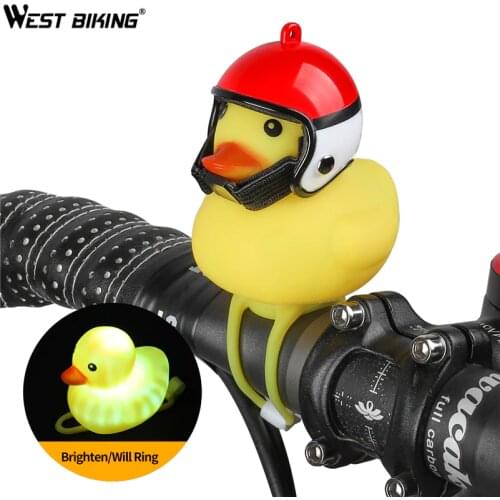 Bike Bell Yellow Duck Waterproof Bike Light Handlebar Cartoon Ring Broken Wind Shining Duck With Helmet Bike Horn Random Color