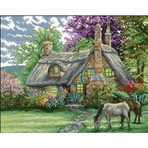 Top Quality beautiful lovely counted cross stitch kit summer house home cottage cattle ox