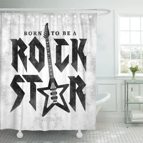 Guitar Rock Slogan Graphic Phase Punk Roll Music Star Shower Curtain Waterproof Polyester Fabric 60 x 72 Inches Set with Hooks