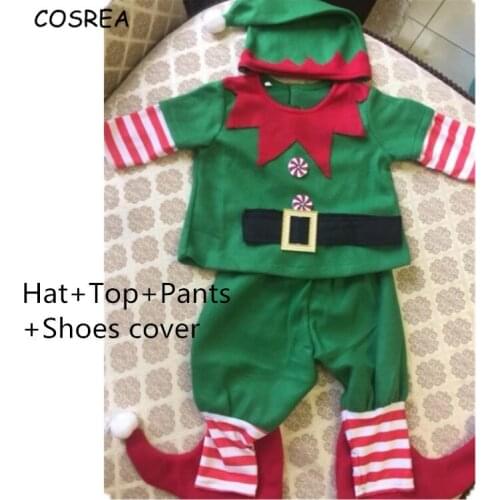 Women Men Boy Girl Christmas Santa Claus Costume Kids Adults Family Green Elf Cosplay Costumes Carnival Party Supplies