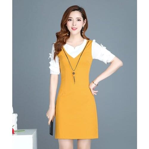 Womens Dress 2019 summer new fashion short-sleeved stitching bag hip dress female self-cultivation women dress A461