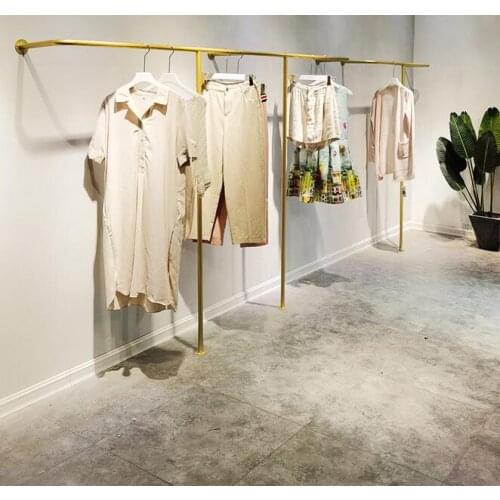 Gold clothing rack clothing store display rack wall combination hanging clothes rack floor womens clothing store shelf display