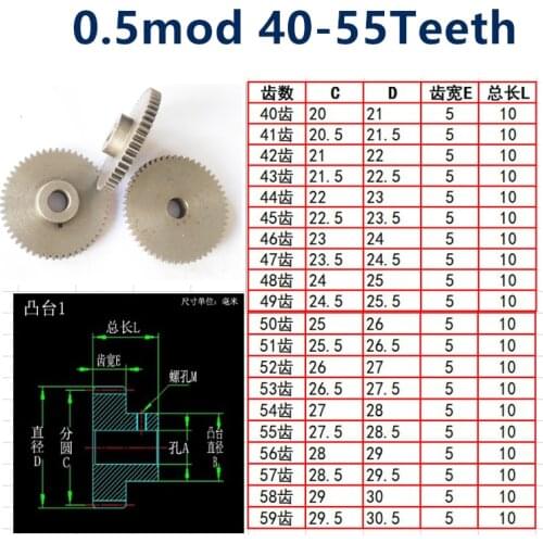 1pc 0.5mod spur gear Convex step 45# 0.5 die 40 41 42 43 44 45 46 47 48 49 50 51 52 53 54 55 tooth straight gear