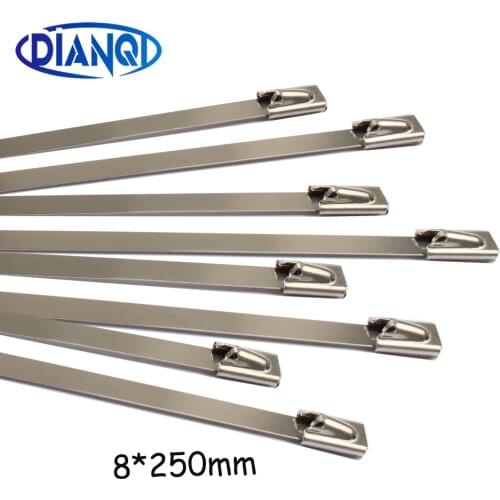 100pcs 8*250mm 8x250mm 8mmx250mm Latching Self-Locking Stainless Steel Zip Cable Tie Lock Tie Wrap cable ties 201 304 316