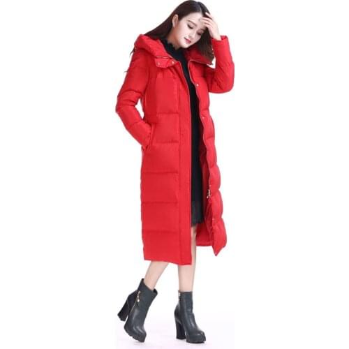 2020 Red Warm 90% White Duck Down Jacket Womens Hooded Winter Coat Female Jackets Padded Women Long Parkas Mujer WXF224
