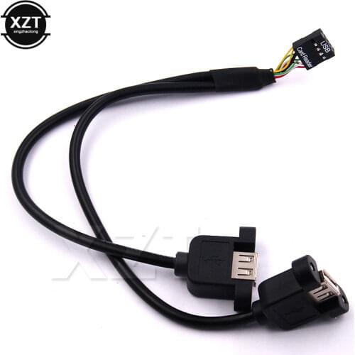 5pcs/Lot 30cm Motherboard Internal 9pin Pitch 2.54mm to Dual Port USB 2.0 A Female Screw Lock Panel Mount Cable