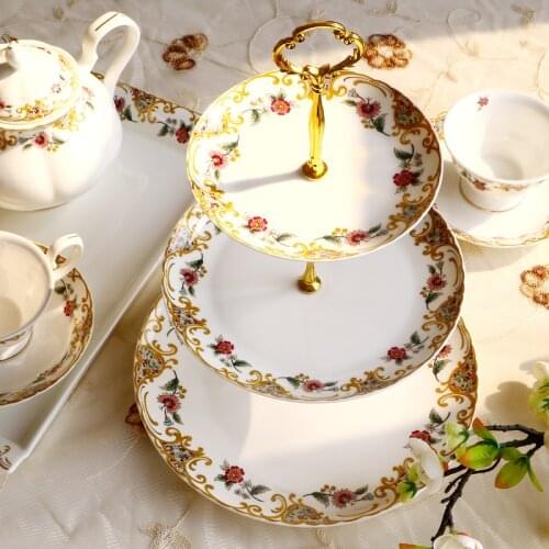 6+8+10inch, fine bone china floral cake stand, nordic ceramic cake plate stand, gold plates, fruit plate, dish set, for buffet