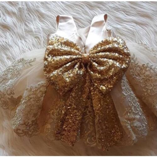 Sequins Lace Baby Girl Dress 1 Year Birthday Dress Bow Girls Clothes Infant Newborn Party Clothes Baby Christening Gowns