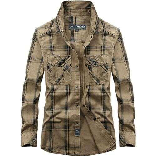 Large Size M-5XL 2020 Autumn Europe Men Casual Style Army Green Plaid Long Sleeve Shirt Spring Man 100% Cotton Khaki Grid Shirts