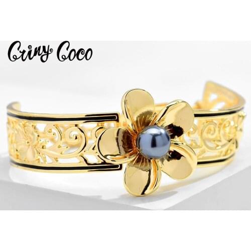Cring Coco Hawaiian Bracelets Polynesian Luxury Brand Bangles Pearl Turtle Jewelry Flower Bracelet for Women Trendy 2020 Female