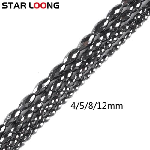 4/5/8/12mm Black Hematite beads No Magnetic Faceted Rice Shape accessories beads Natural Stone for DIY Jewelry bracelet Making