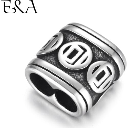 Stainless Steel Slider Beads Coin Patterned Double Hole 5mm for Leather Bracelet Making Jewelry DIY Slide Charms Accessories