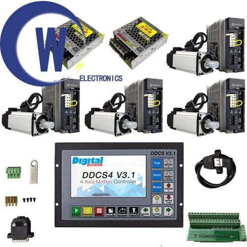 CNC four-axis combination kit,1* ddcsv3.1 Offline CNC Controller+4*750w AC servo motor kit Z-Axis with brake+2* 75W power supply